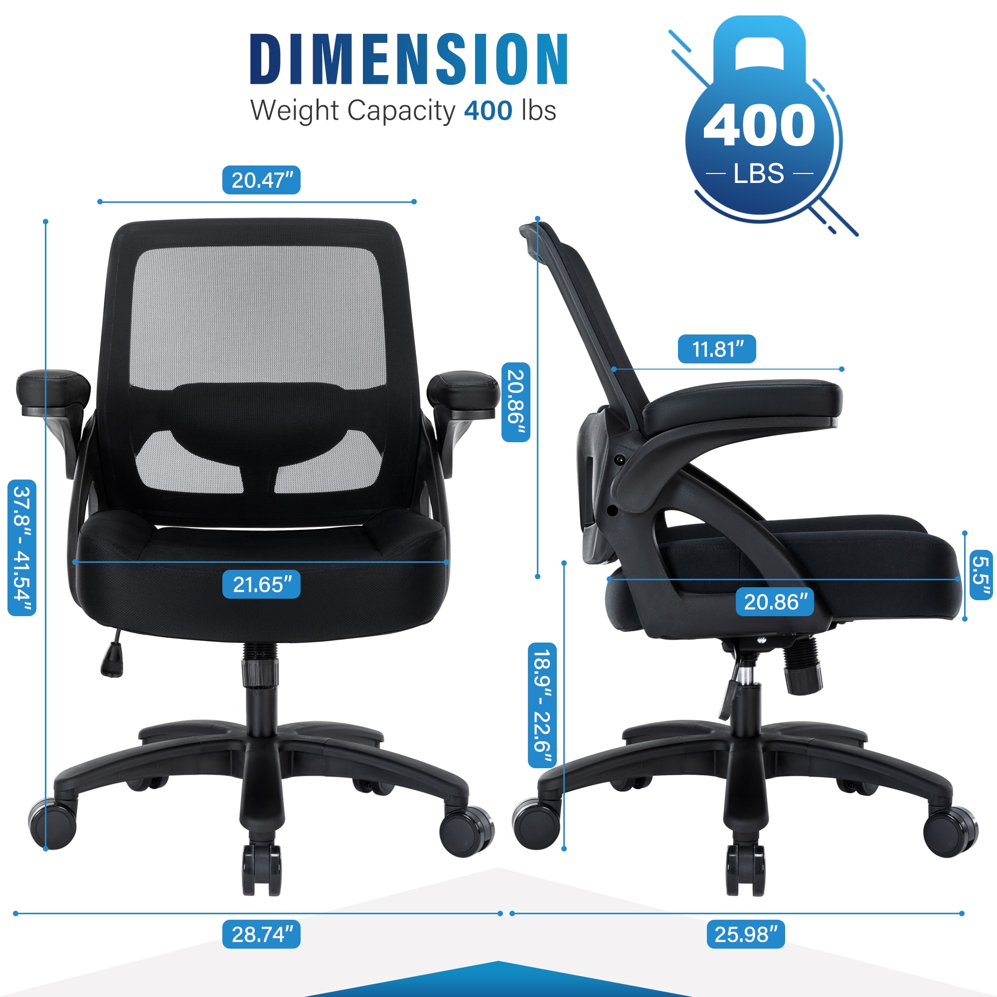 Big And Tall Office Chair 400lbs With Flip-up Arms, Mesh Ergonomic Heavy Duty Computer Chair Desk Chair Wide Seat, Executive Swivel Task Rolling Chairs For Heavy People_maomaolike.com